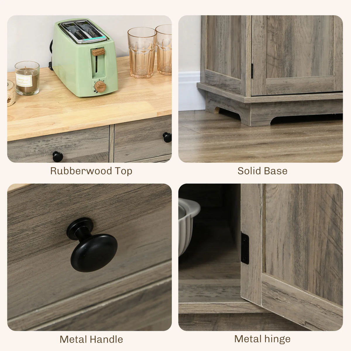 Modern Washed Grey Sideboard Buffet Cabinet Storage Drawers Adjustable Shelves