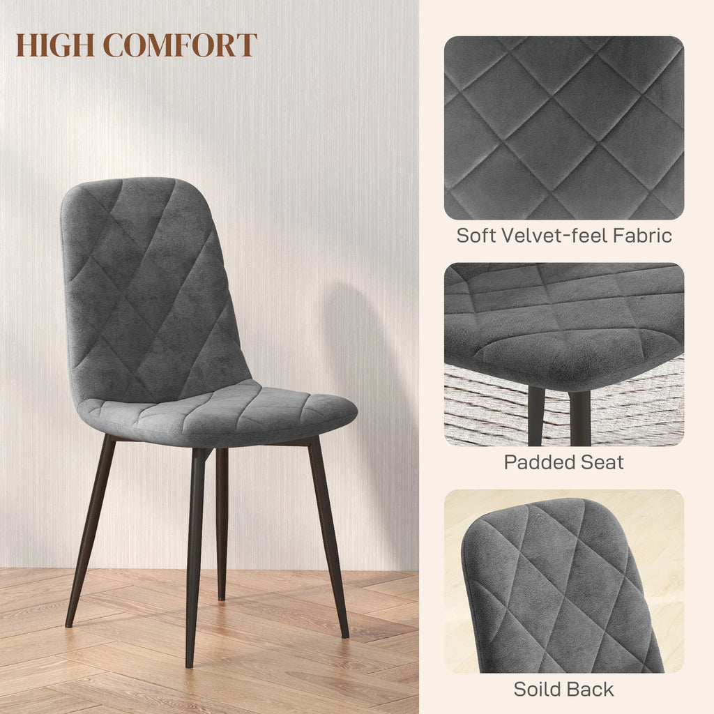 Set of 4 Grey Upholstered Dining Chairs Kitchen Dining Room Steel Legs