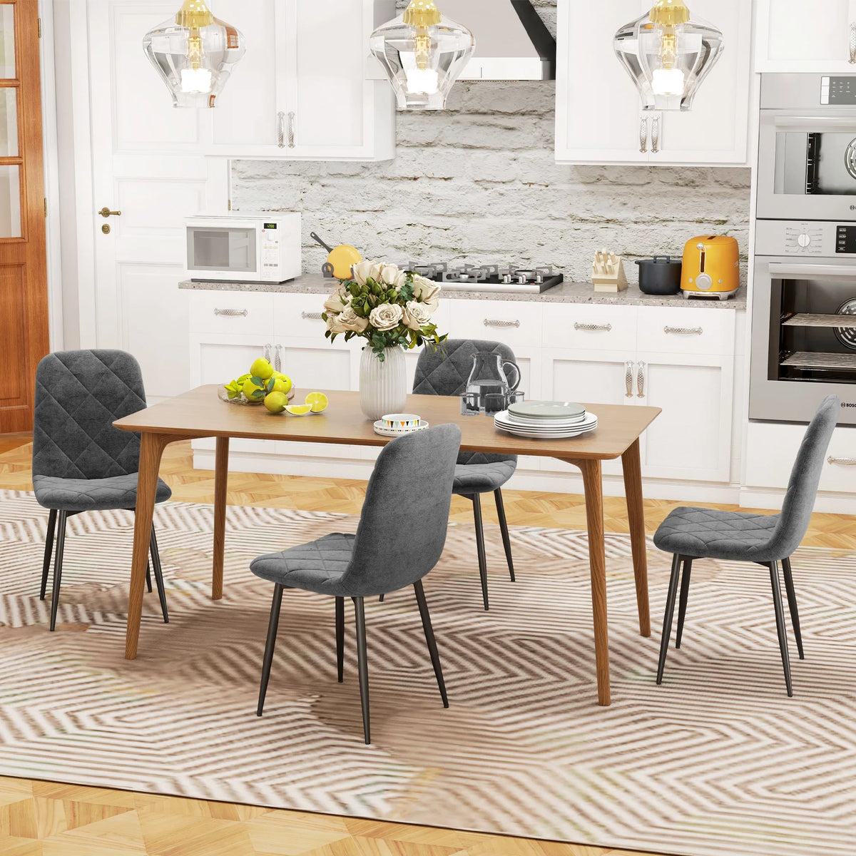 Set of 4 Grey Upholstered Dining Chairs Kitchen Dining Room Steel Legs