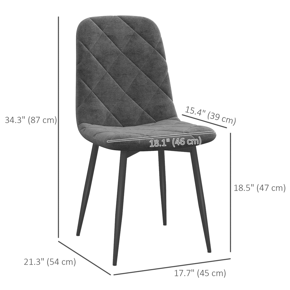 Set of 4 Grey Upholstered Dining Chairs Kitchen Dining Room Steel Legs