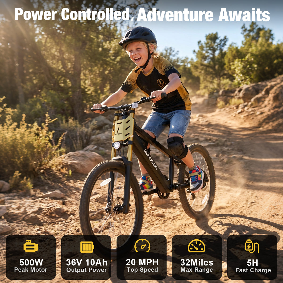 Rundeer Prince 20" Kids Electric Bike for Ages 7+ with 50km Range