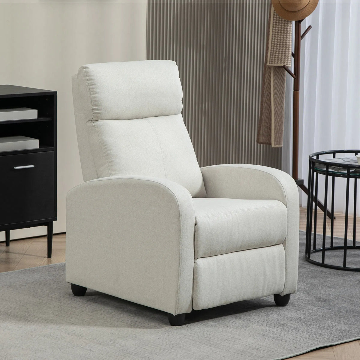 Cream White Fabric Recliner Chair Manual Home Theater Living Room Padded Seat