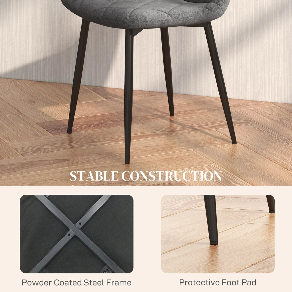 Set of 4 Grey Upholstered Dining Chairs Kitchen Dining Room Steel Legs