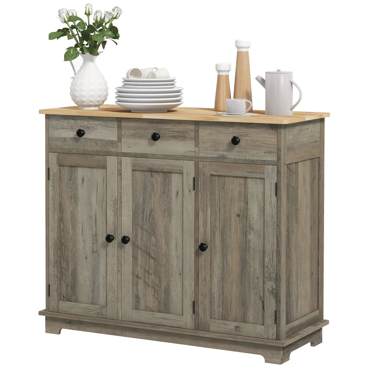 Modern Washed Grey Sideboard Buffet Cabinet Storage Drawers Adjustable Shelves