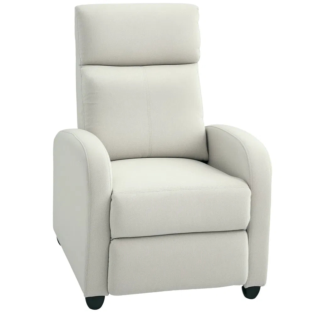 Cream White Fabric Recliner Chair Manual Home Theater Living Room Padded Seat