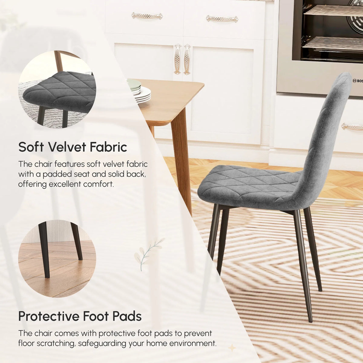 Set of 4 Grey Upholstered Dining Chairs Kitchen Dining Room Steel Legs