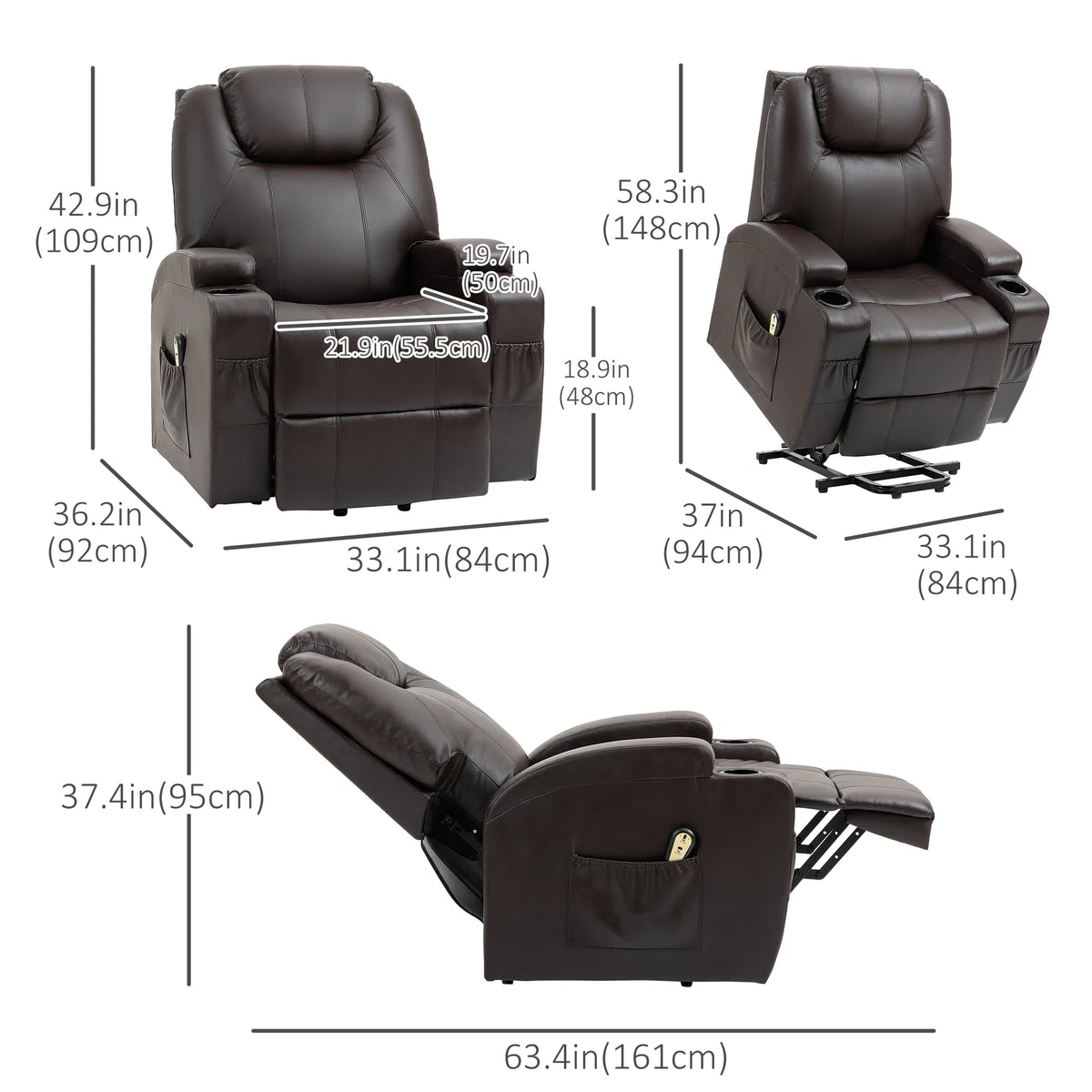Brown Power Lift Recliner Chair – PU Leather Electric Lift Chair with Footrest, Remote & Cup Holders