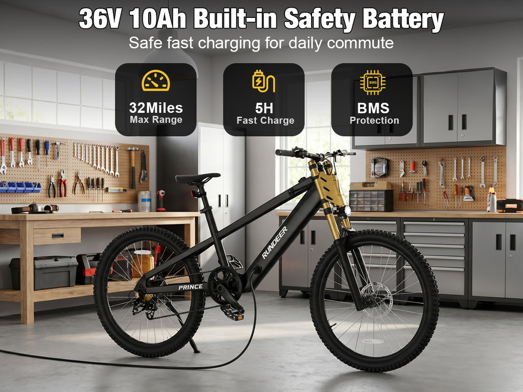 Rundeer Prince 20" Kids Electric Bike for Ages 7+ with 50km Range
