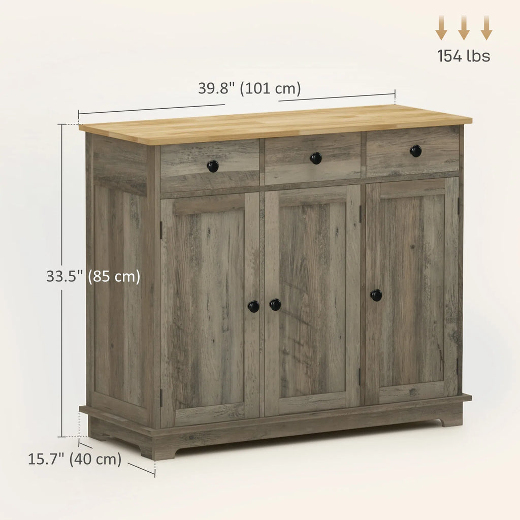 Modern Washed Grey Sideboard Buffet Cabinet Storage Drawers Adjustable Shelves