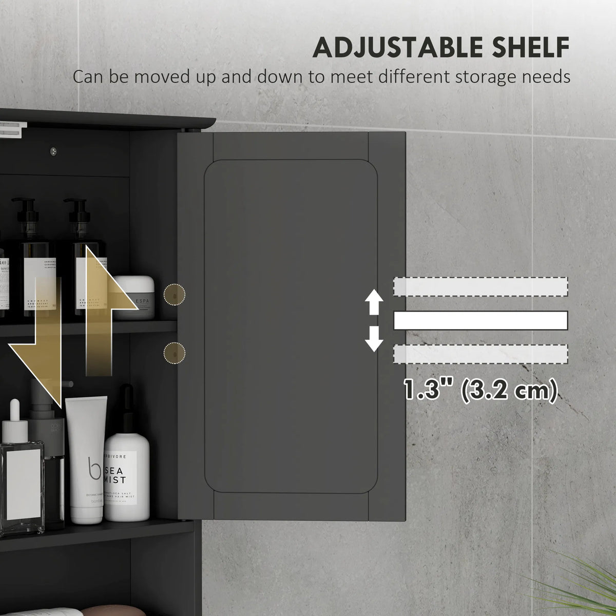 Black Bathroom Medicine Cabinet with Mirror Wall-Mounted Double-Door