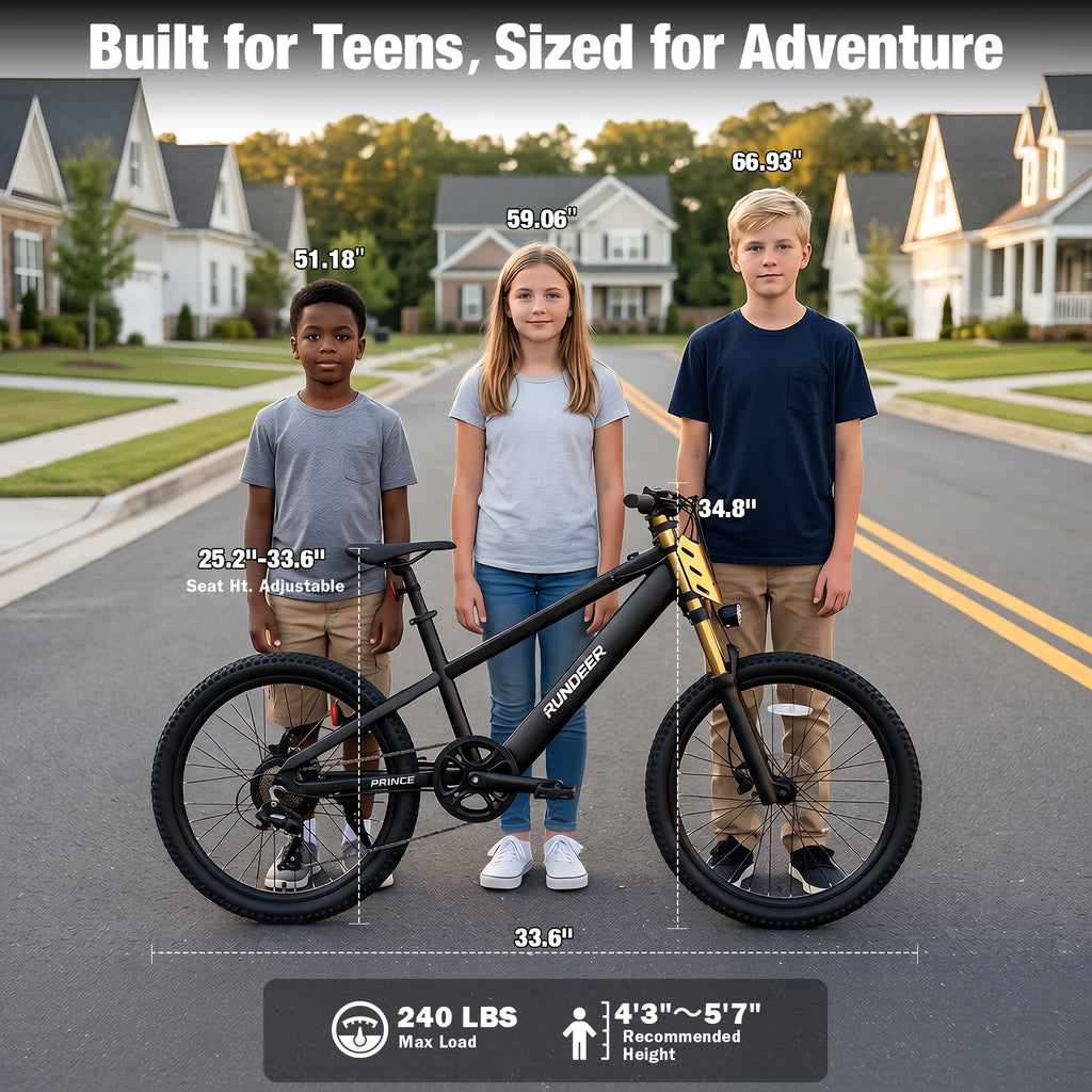 Rundeer Prince 20" Kids Electric Bike for Ages 7+ with 50km Range