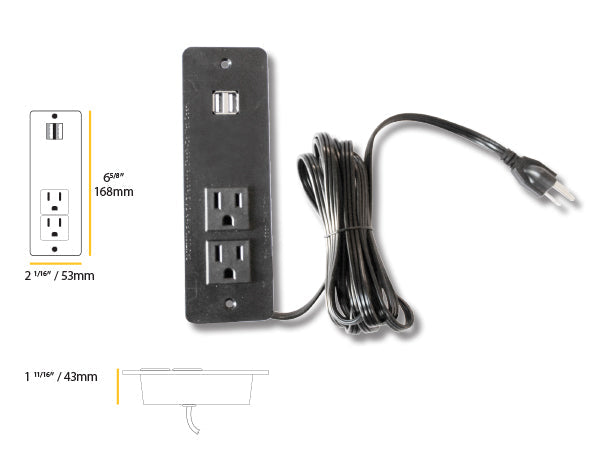 Power Strip with 2 Outlets and USB Ports, 10 ft power supply