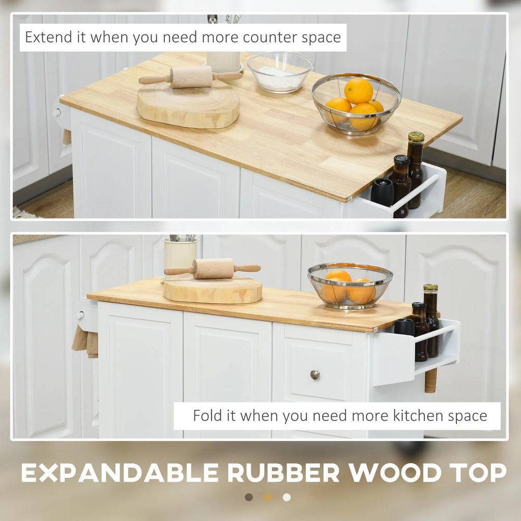 Rolling Kitchen Island Cart with Drop Leaf 3 Drawers Cabinet Spice and Towel Rack