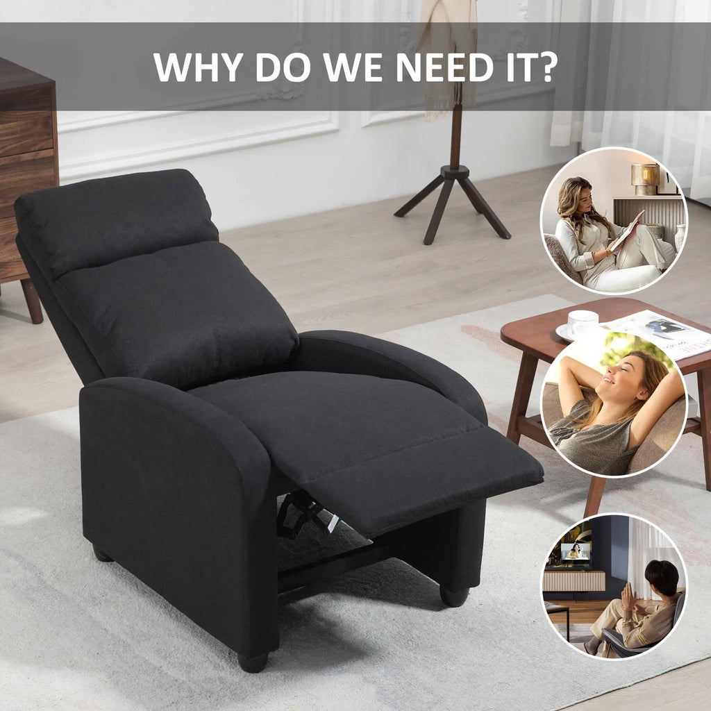 Black Fabric Recliner Chair Manual Home Theater Living Room