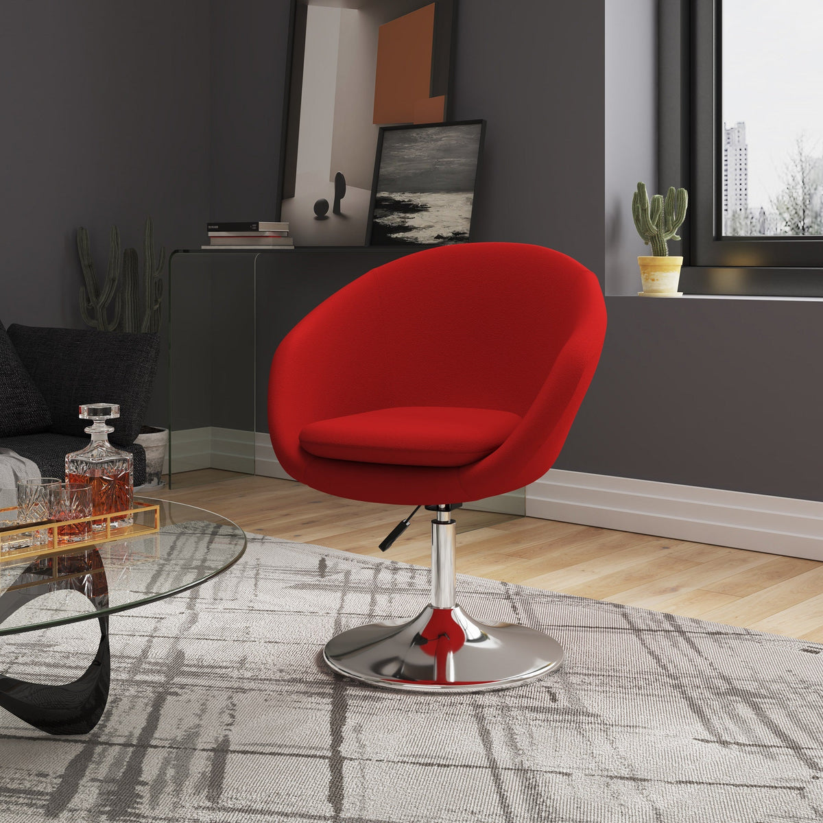 Swivel Adjustable Faux Leather Accent Office Chair Red