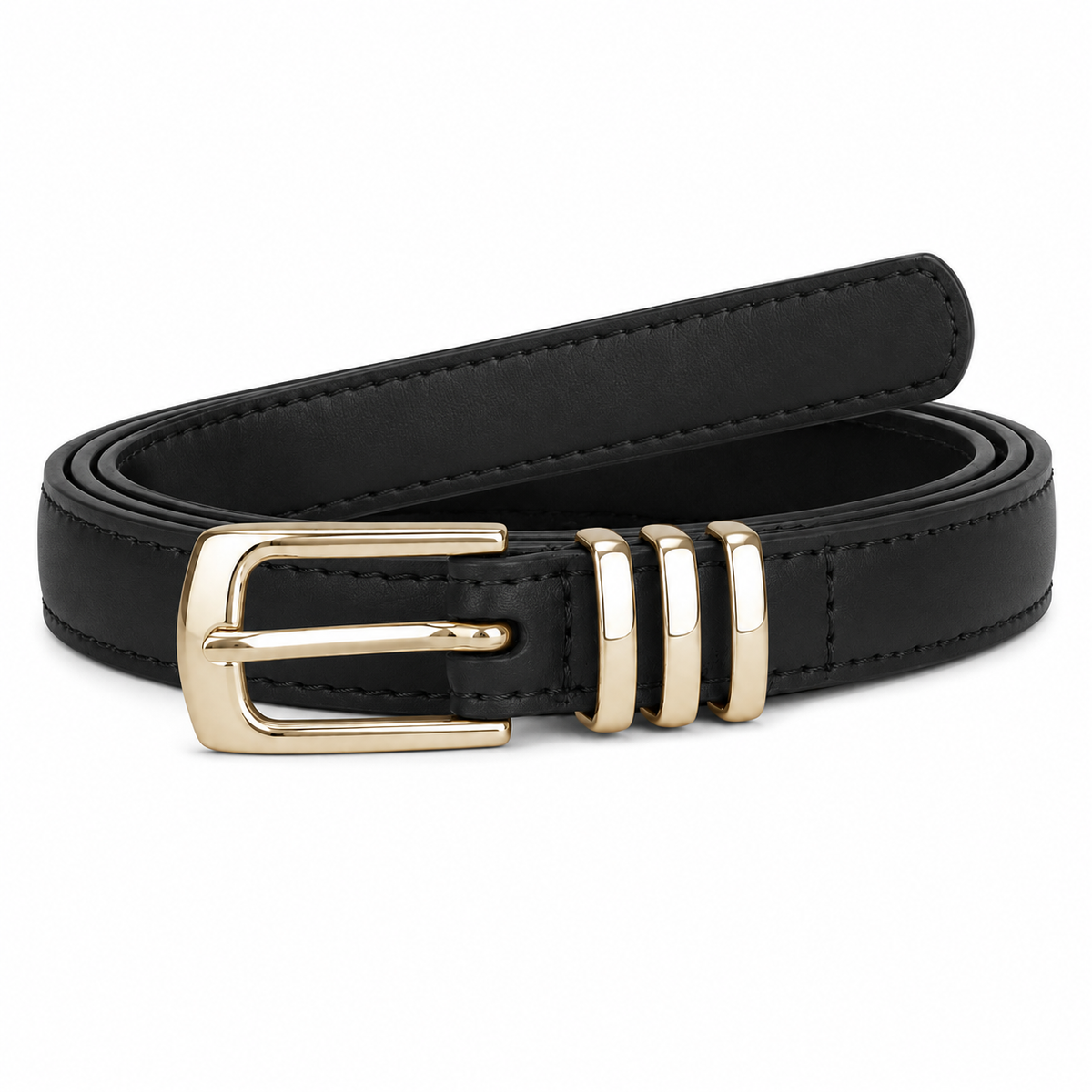 Ceinture fine à triple passant pour femme avec boucle dorée