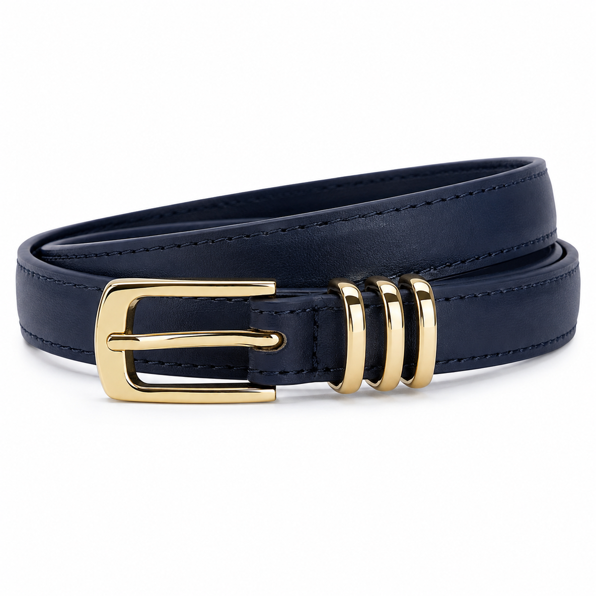 Ceinture fine à triple passant pour femme avec boucle dorée