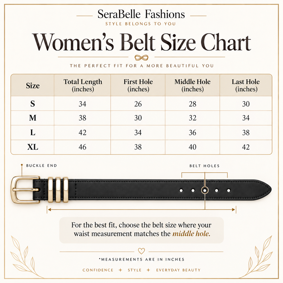 Ceinture fine à triple passant pour femme avec boucle dorée