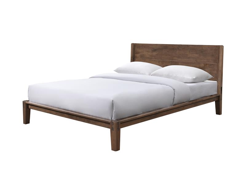 Tool-Free Assembly Solid Wood Double Bed in Walnut Finish