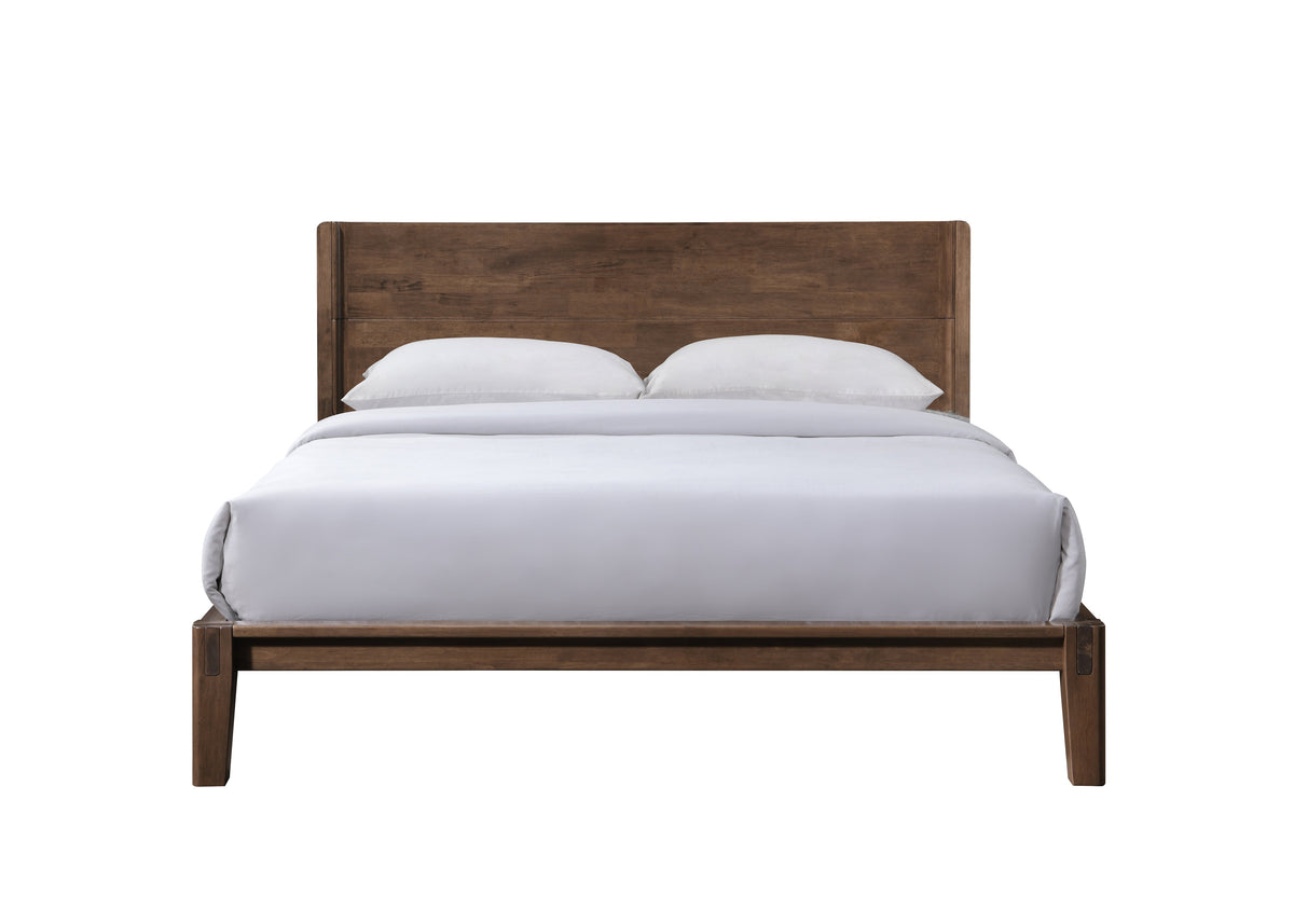 Tool-Free Assembly Solid Wood Double Bed in Walnut Finish