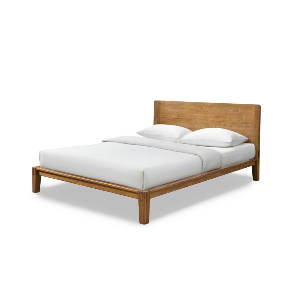 Tool-Free Assembly Solid Wood Double Bed in Walnut Finish