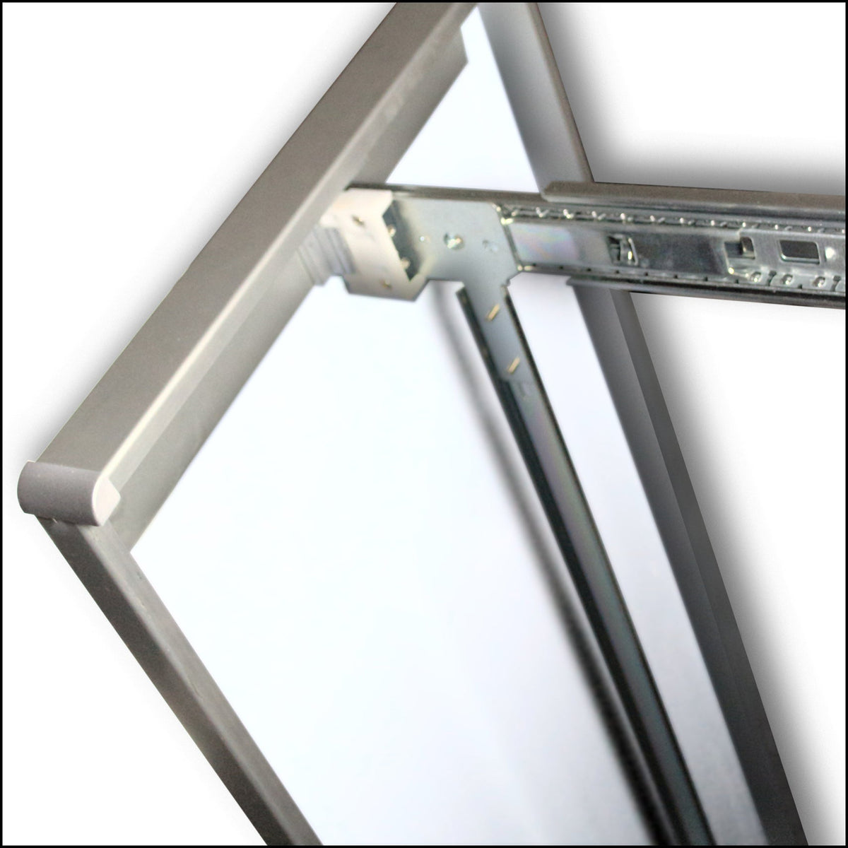 Space Saving, Pivoting Pull-Out Full Length Mirror, ball-bearing slides