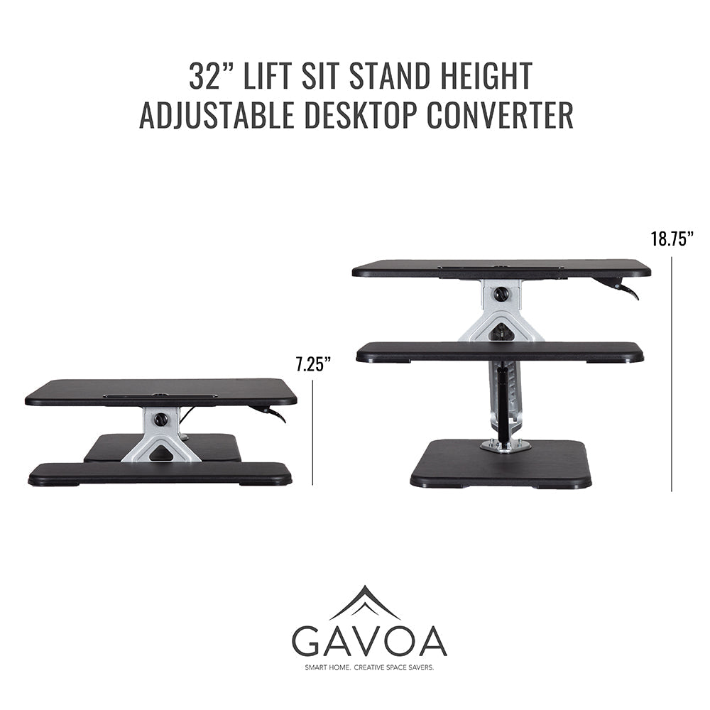 32” Lift Sit Stand Height Adjustable Desktop Converter - Black