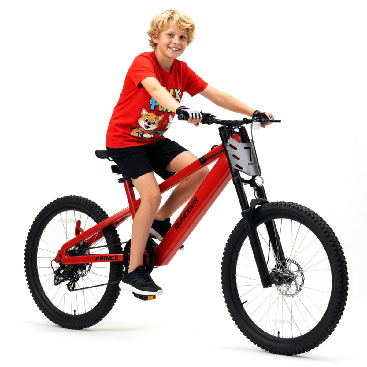 Rundeer Prince 20" Kids Electric Bike for Ages 7+ with 50km Range - Red