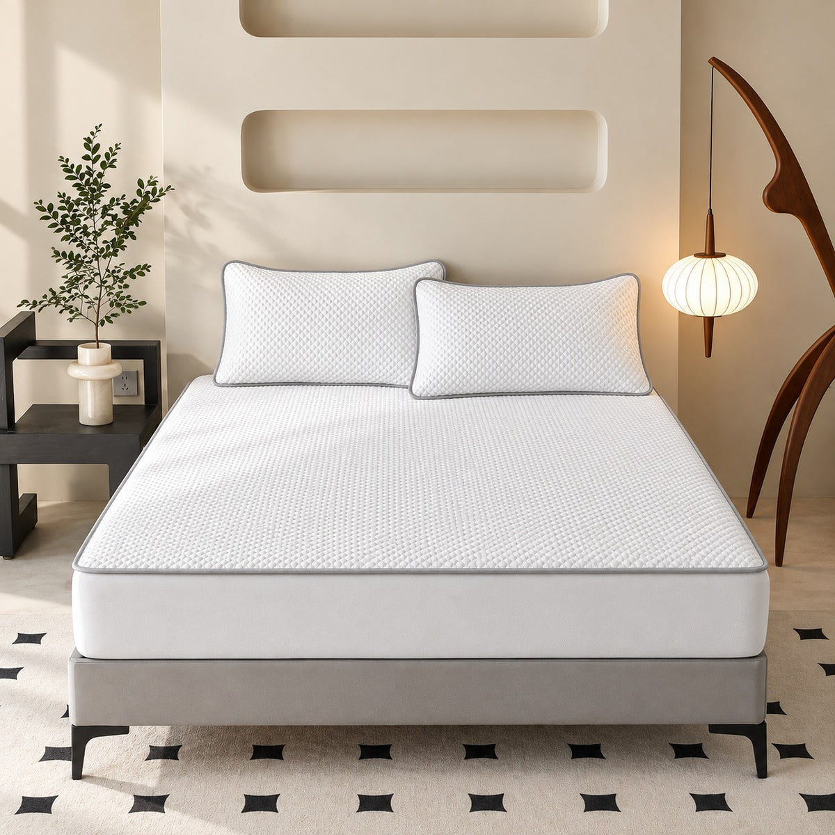 Temperature Regulating 3 Piece Sheet Set in White Color - Double Size