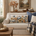 Premium 100% Cotton Sunflower Pumpkin Harvest Embroidered Lumbar Cushion Cover – 14" x 20"