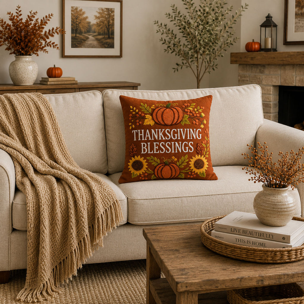 Housse de coussin décorative à carreaux « Pumpkin Spice » 100 % coton premium, 45 cm x 45 cm, accessoire de ferme automnal douillet