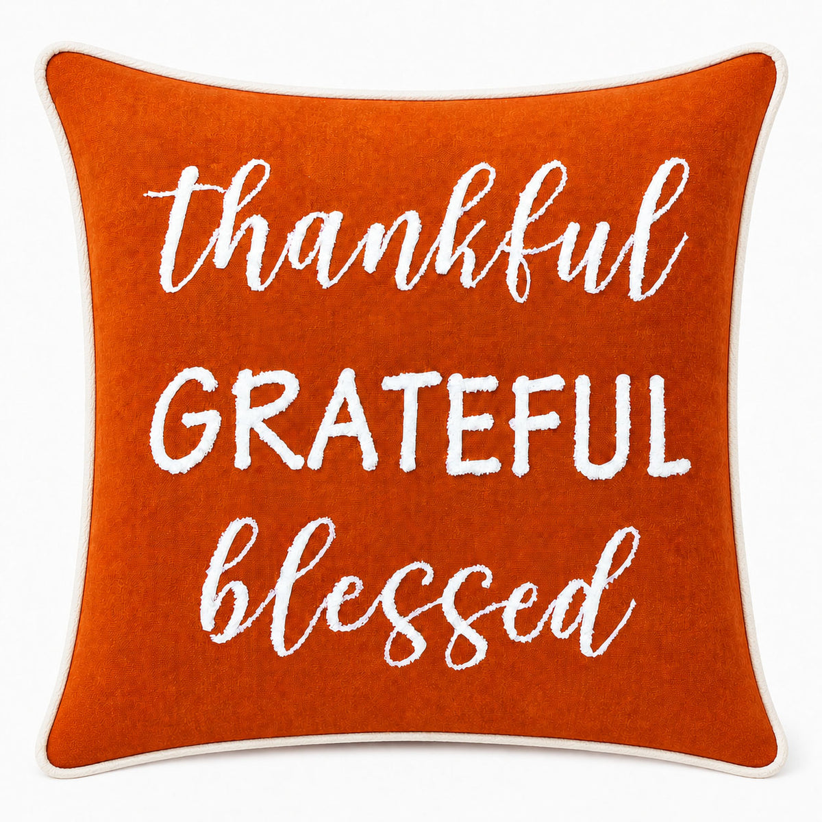 Grateful Glow Typography Embroidered Decorative Pillow Cover 18" x 18"