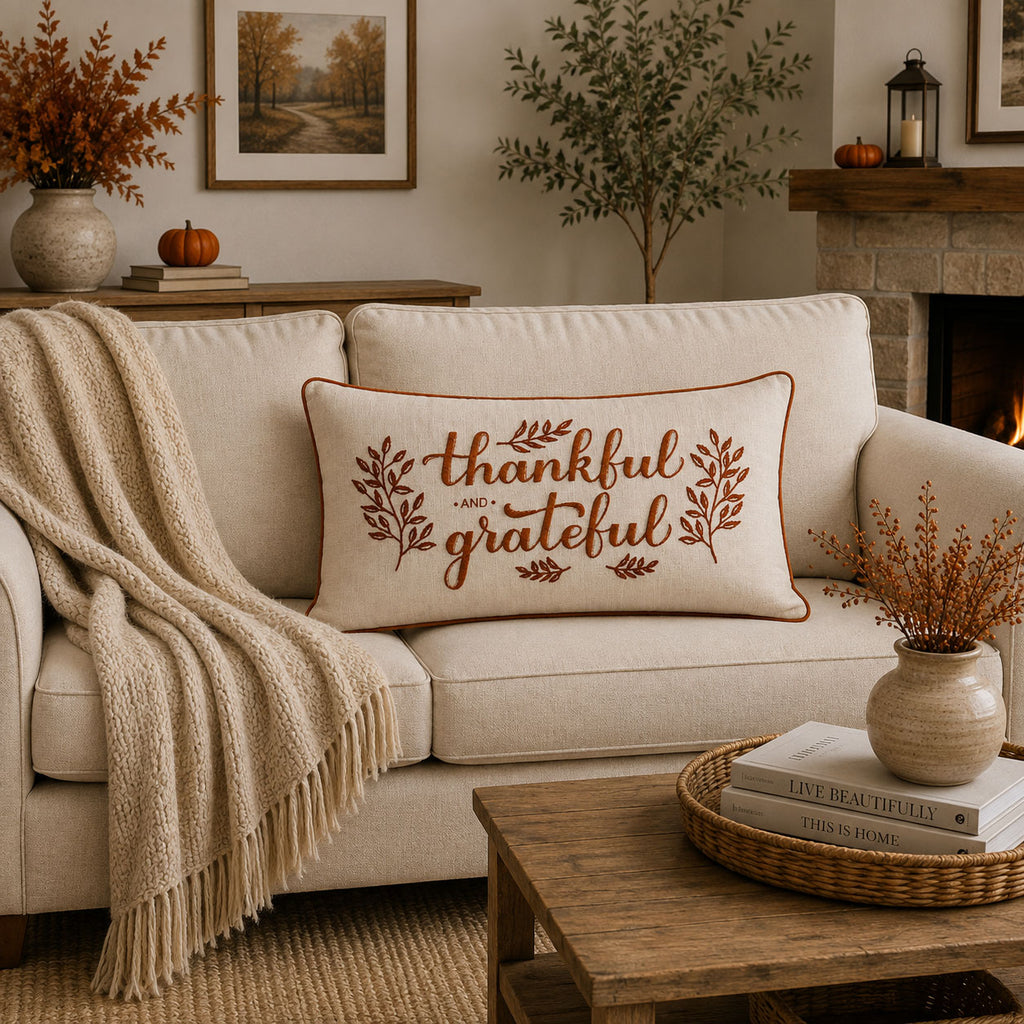 Housse de coussin décorative à carreaux « Pumpkin Spice » 100 % coton premium, 45 cm x 45 cm, accessoire de ferme automnal douillet