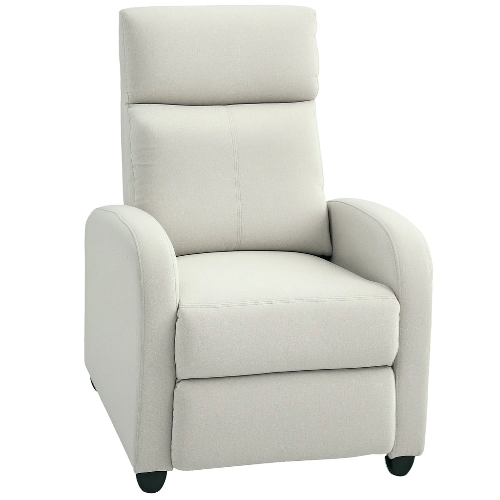 Cream White Fabric Recliner Chair Manual Home Theater Living Room Padded Seat