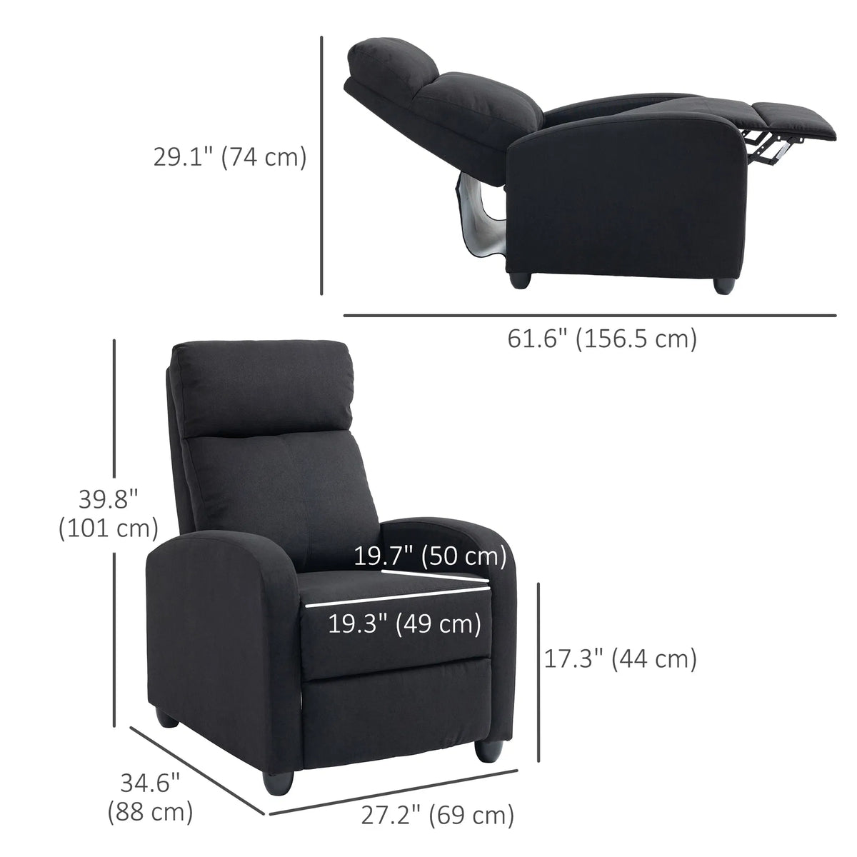 Black Fabric Recliner Chair Manual Home Theater Living Room