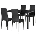 5-Piece Black Glass Dining Table Set Rectangular Kitchen Table with 4 Faux Leather Chairs