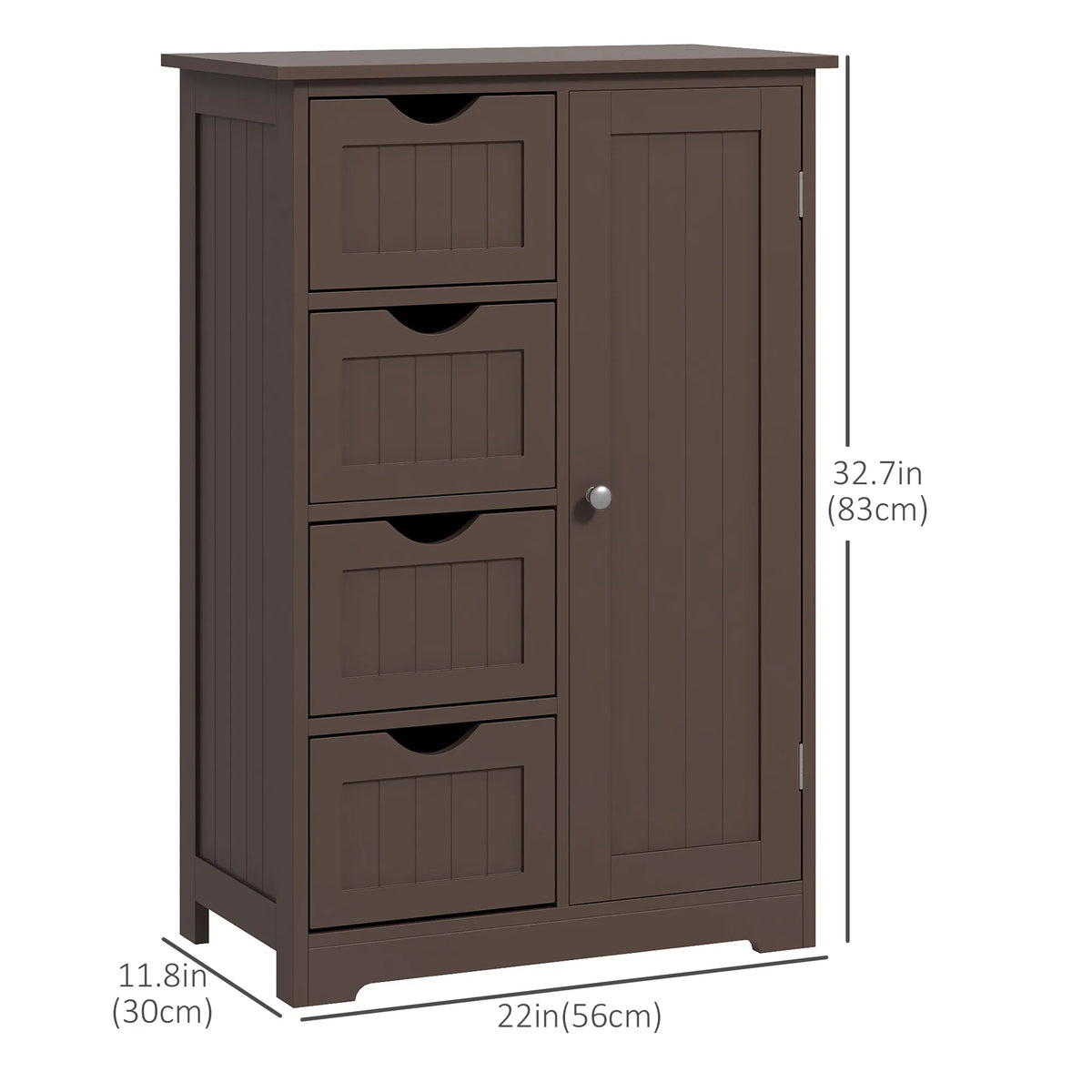 Brown Bathroom Storage Freestanding Floor Cabinet with 4 Drawers Adjustable Shelf