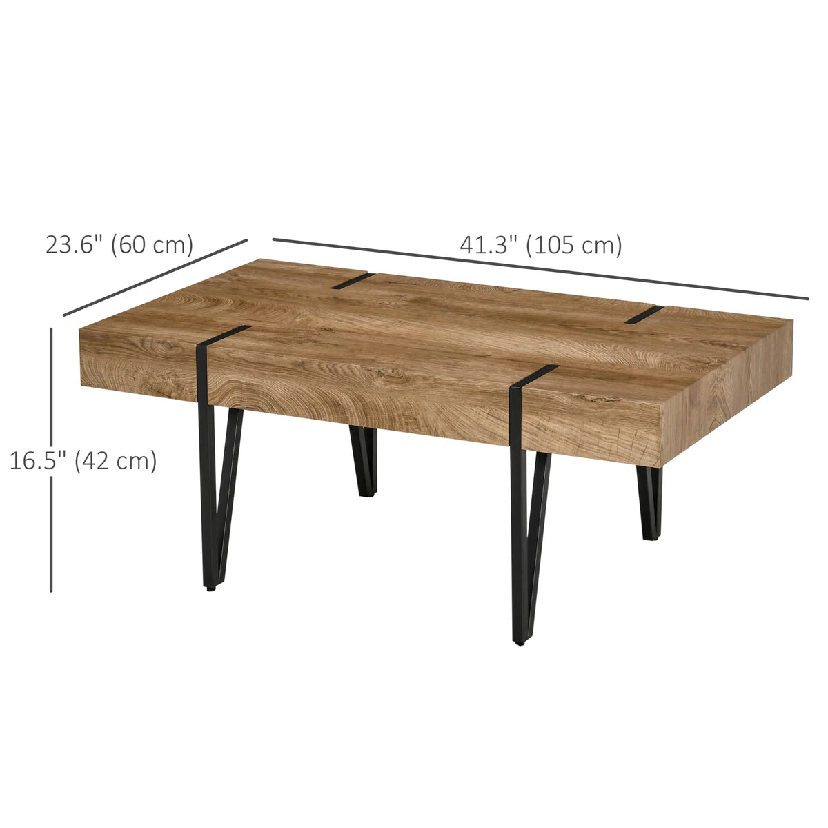 Rustic Rectangular Coffee Table Natural Wood Center Table with Steel Hairpin Legs