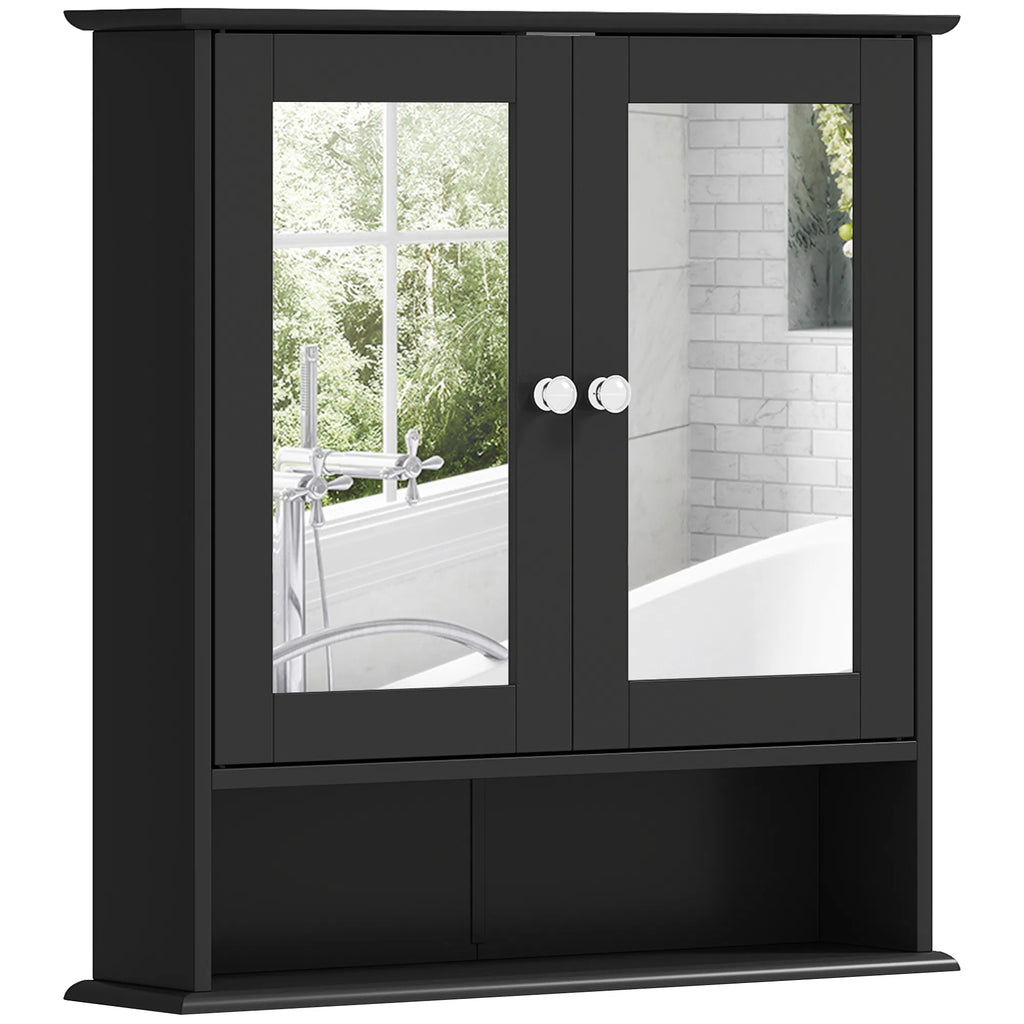 Black Bathroom Medicine Cabinet with Mirror Wall-Mounted Double-Door