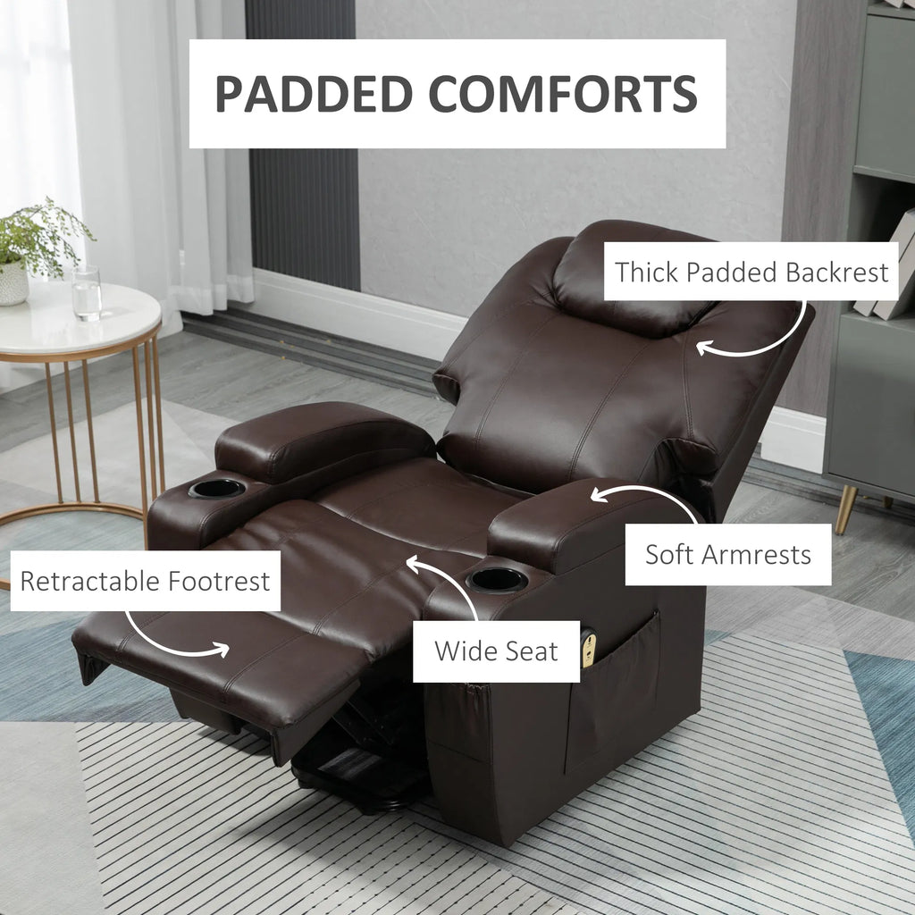 Brown Power Lift Recliner Chair – PU Leather Electric Lift Chair with Footrest, Remote & Cup Holders