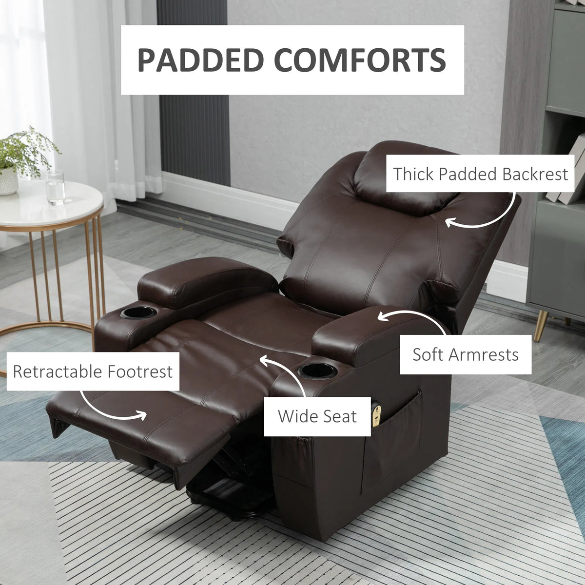 Brown Power Lift Recliner Chair – PU Leather Electric Lift Chair with Footrest, Remote & Cup Holders