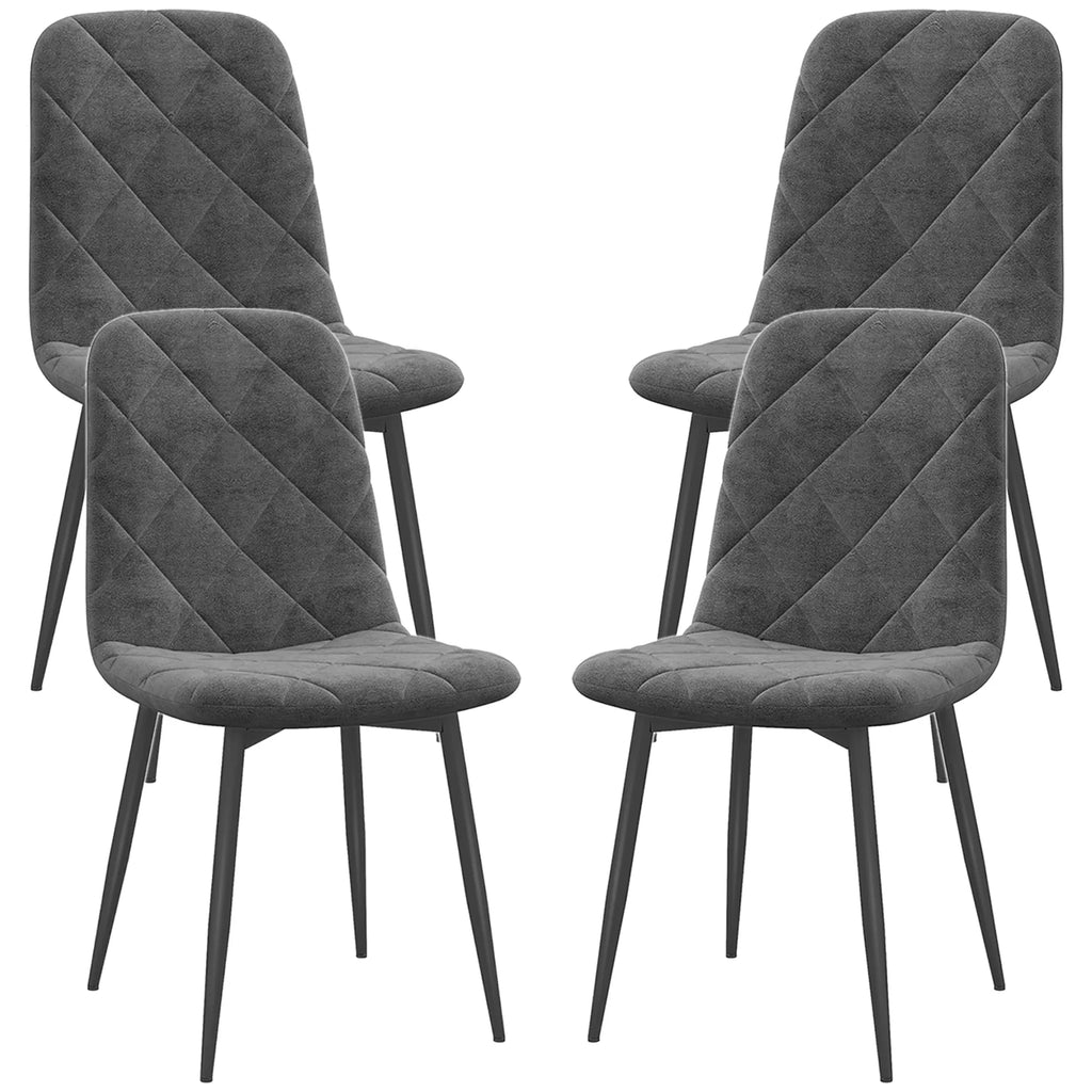 Set of 4 Grey Upholstered Dining Chairs Kitchen Dining Room Steel Legs