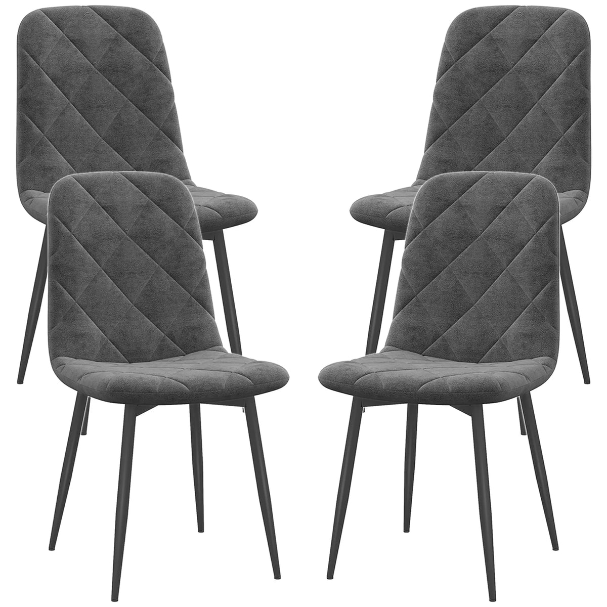 Set of 4 Grey Upholstered Dining Chairs Kitchen Dining Room Steel Legs