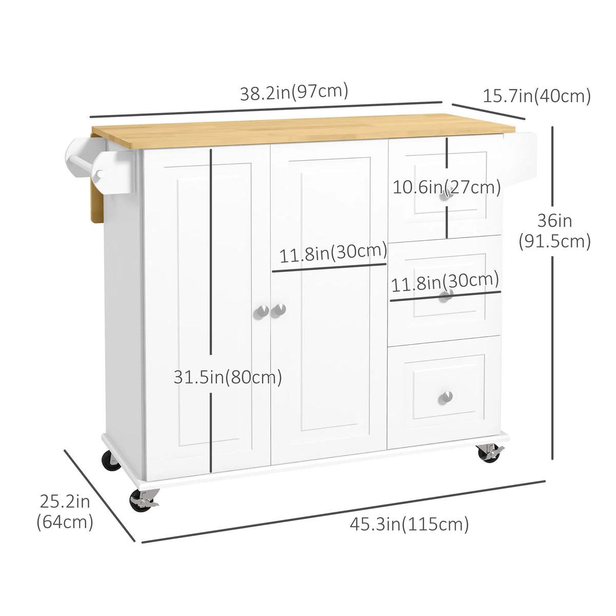 Rolling Kitchen Island Cart with Drop Leaf 3 Drawers Cabinet Spice and Towel Rack