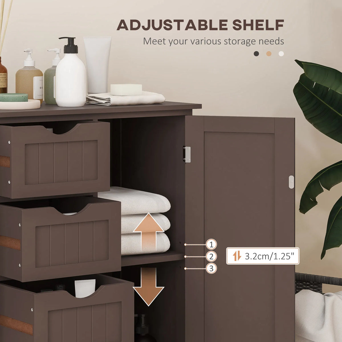 Brown Bathroom Storage Freestanding Floor Cabinet with 4 Drawers Adjustable Shelf