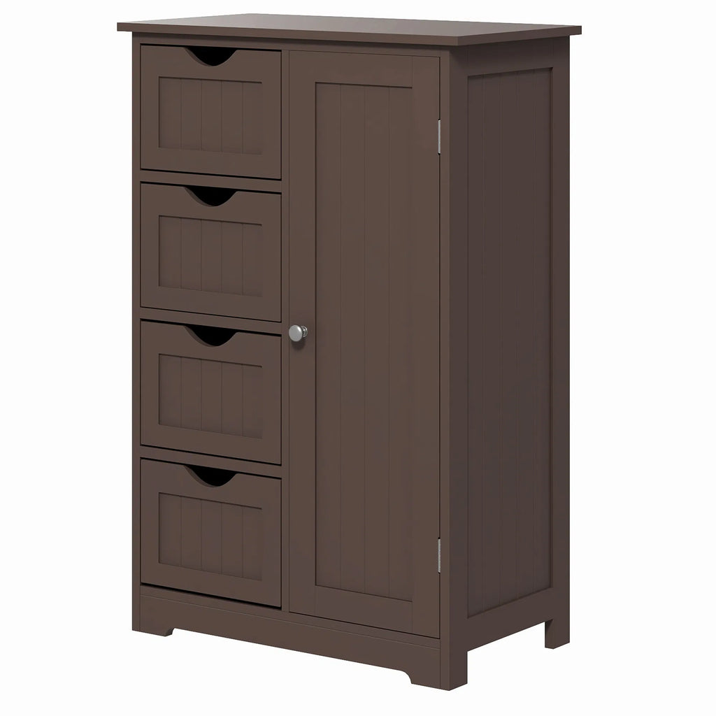 Brown Bathroom Storage Freestanding Floor Cabinet with 4 Drawers Adjustable Shelf