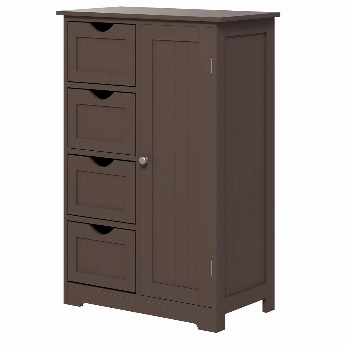 Brown Bathroom Storage Freestanding Floor Cabinet with 4 Drawers Adjustable Shelf