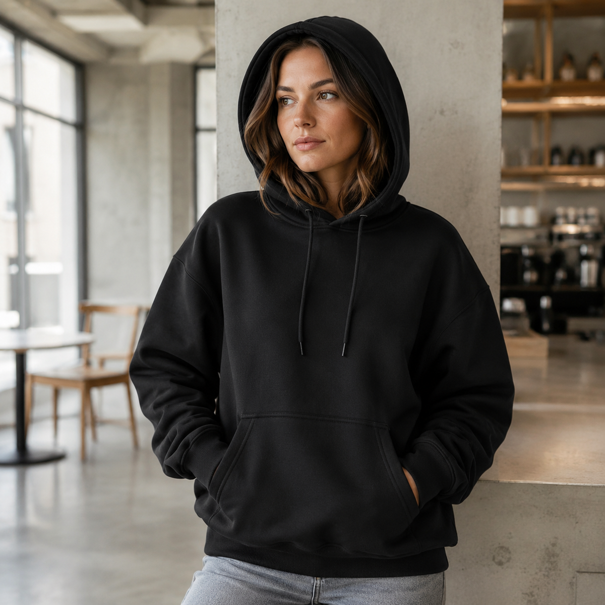 Sweat à capuche oversize premium 380 GSM, modèle streetwear à épaules tombantes en gris clair