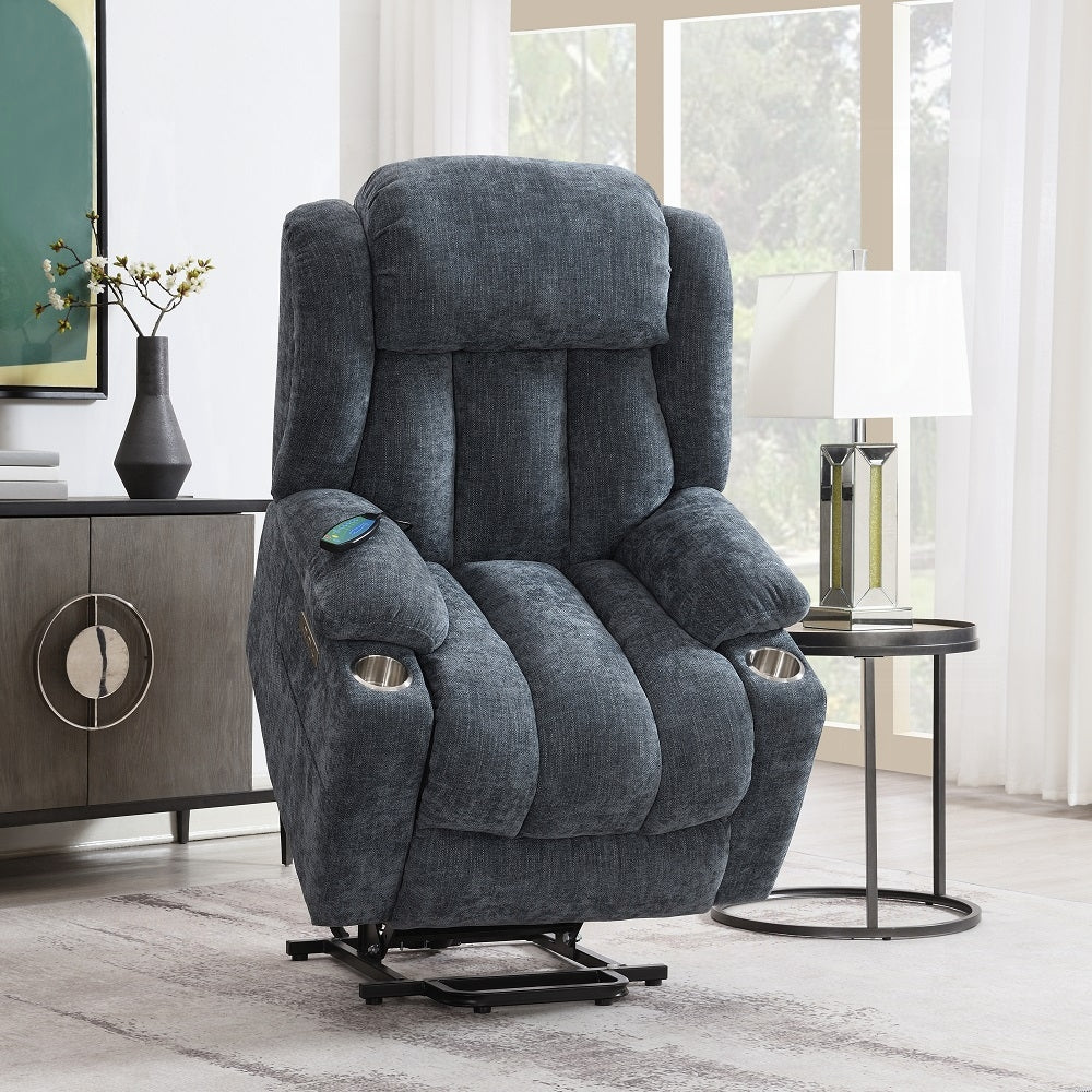 Power Recliner with Lift Heating and Massage Blue