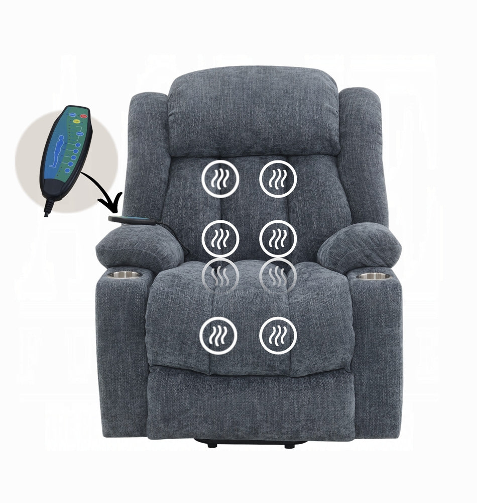 Power Recliner with Lift Heating and Massage Blue